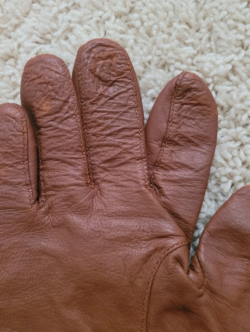L.L. Bean Womens Brown Sheepskin Leather Gloves M Wool Cashmere Lined